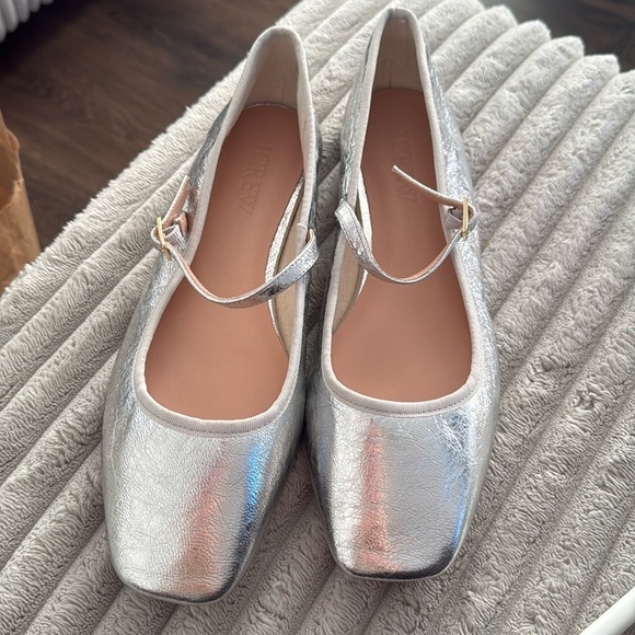 J Crew Quinn square-toe Mary Jane flats in crinkled metallic leather CC025 - Picture 3 of 5